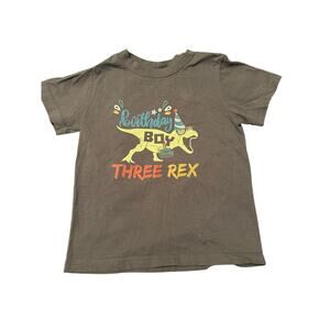 NWOT Port and Company Toddler Boy's Gray Birthday T Shirt Three T Rex Size 3T